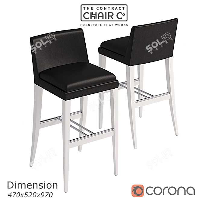 Sleek ONDA Black Barstool 3D model image 1