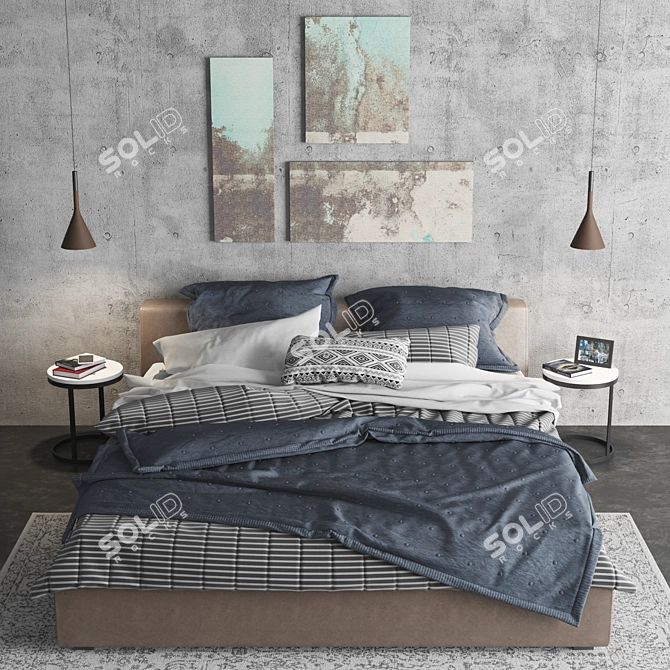  Stylish Meridiani Louis Bed Set 3D model image 1