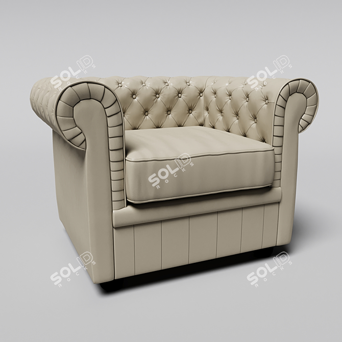 Luxury Quilted Leather Tub Chair 3D model image 1