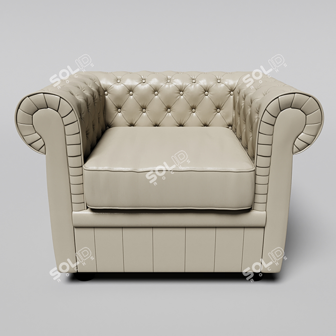 Luxury Quilted Leather Tub Chair 3D model image 2