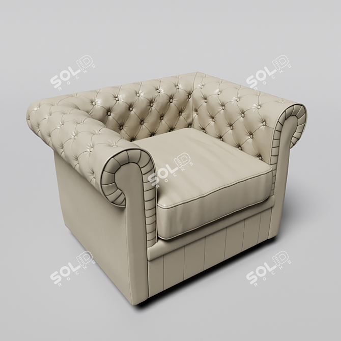 Luxury Quilted Leather Tub Chair 3D model image 3