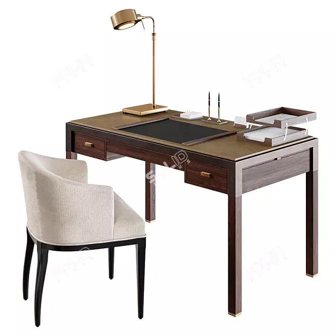 Title: Elegant Executive Desk Set 3D model image 1