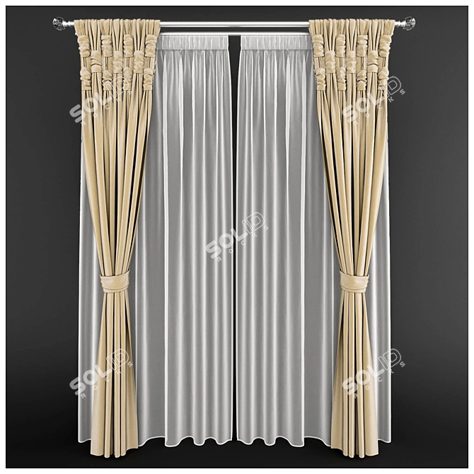 Elegant Pair of Decorative Curtains 3D model image 2