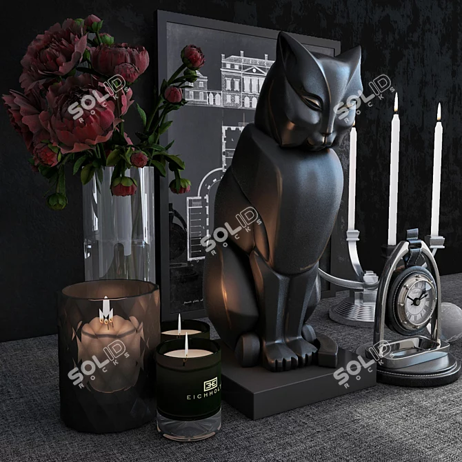 Eichholtz Decor Set: Art Deco, Clock, Candle Holder, Prints, Scented Candles 3D model image 1