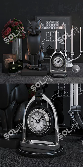 Eichholtz Decor Set: Art Deco, Clock, Candle Holder, Prints, Scented Candles 3D model image 2