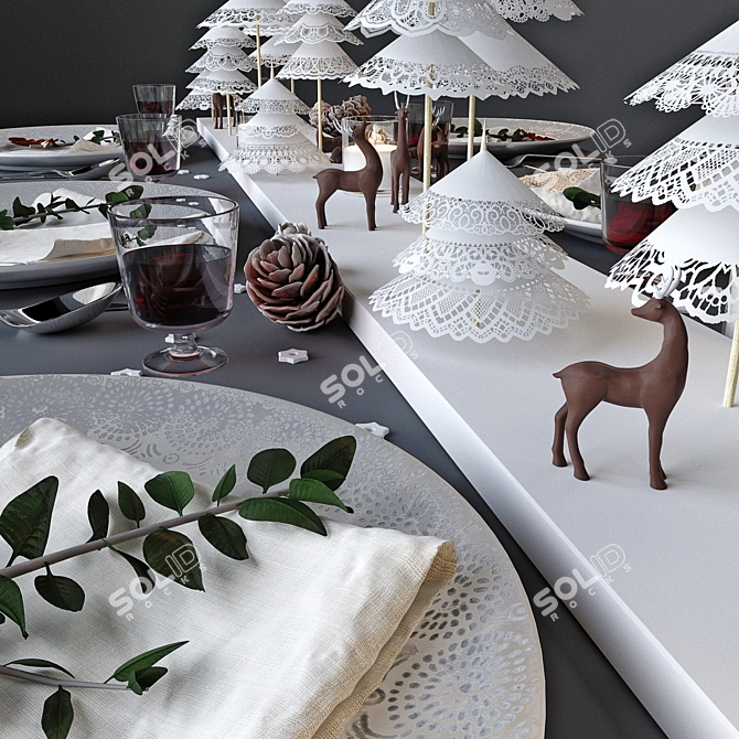 Sparkling Reindeer Table Setting 3D model image 3