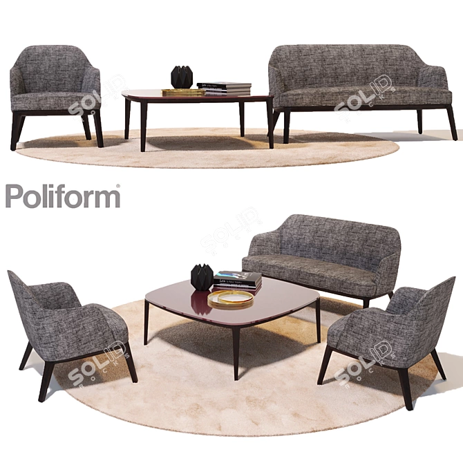 Poliform Jane Armrest, Sofa & Table 3D model image 1