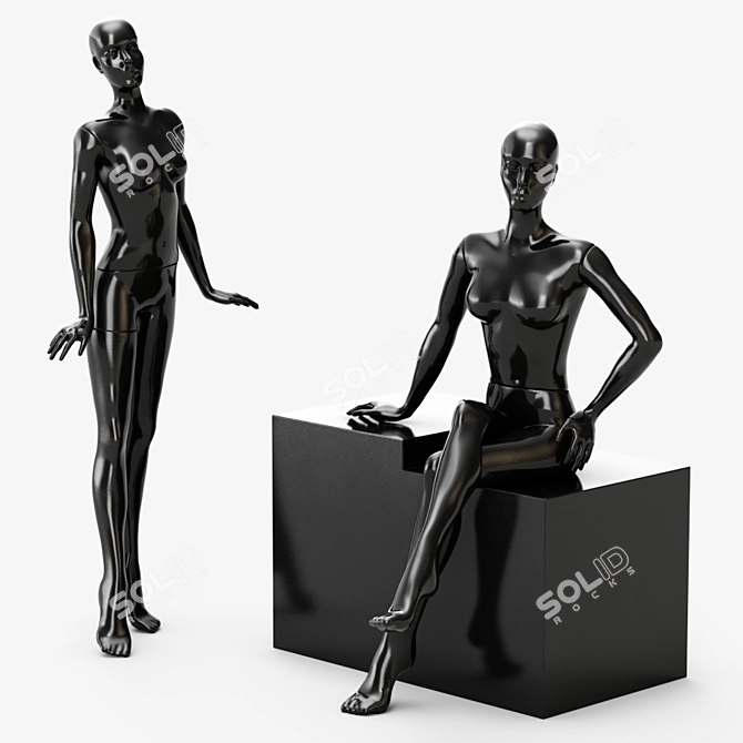 Glossy Female Mannequin: Detachable Torso, Hands, Legs 3D model image 2