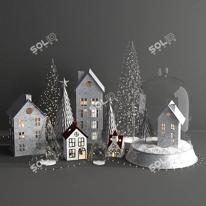 Title: Festive Galvanized Christmas Decor Set 3D model image 1