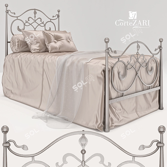 Elegant Incanto Wood Metal Bed 3D model image 1