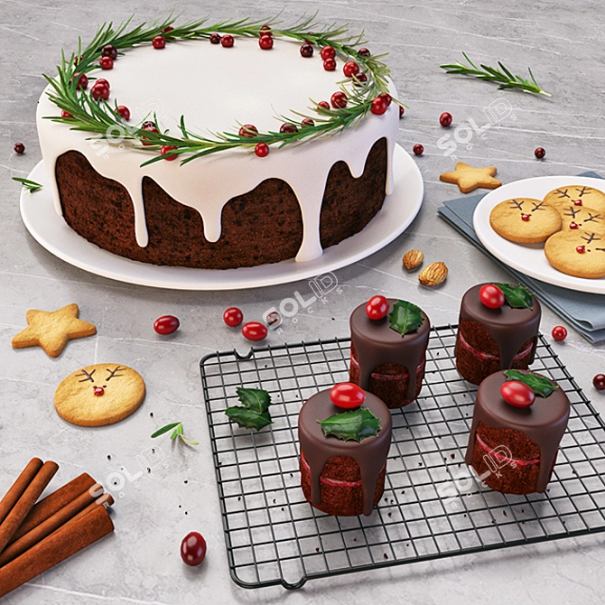 Festive Christmas Food Set 3D model image 1