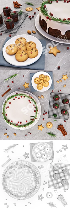 Festive Christmas Food Set 3D model image 2