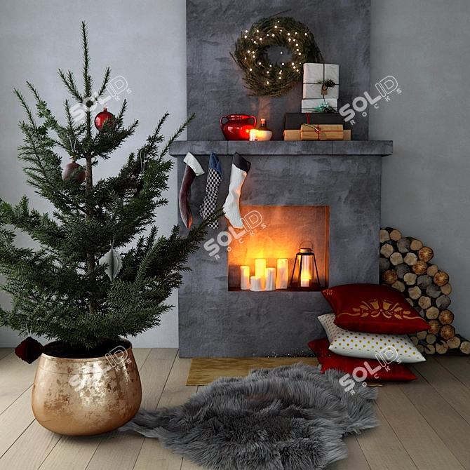 Festive Fireplace: Christmas Decor 3D model image 1