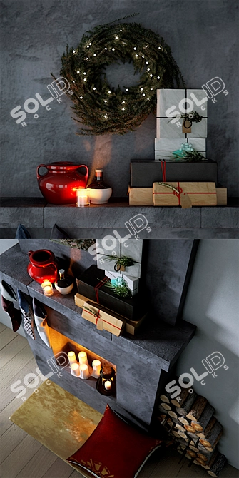 Festive Fireplace: Christmas Decor 3D model image 2