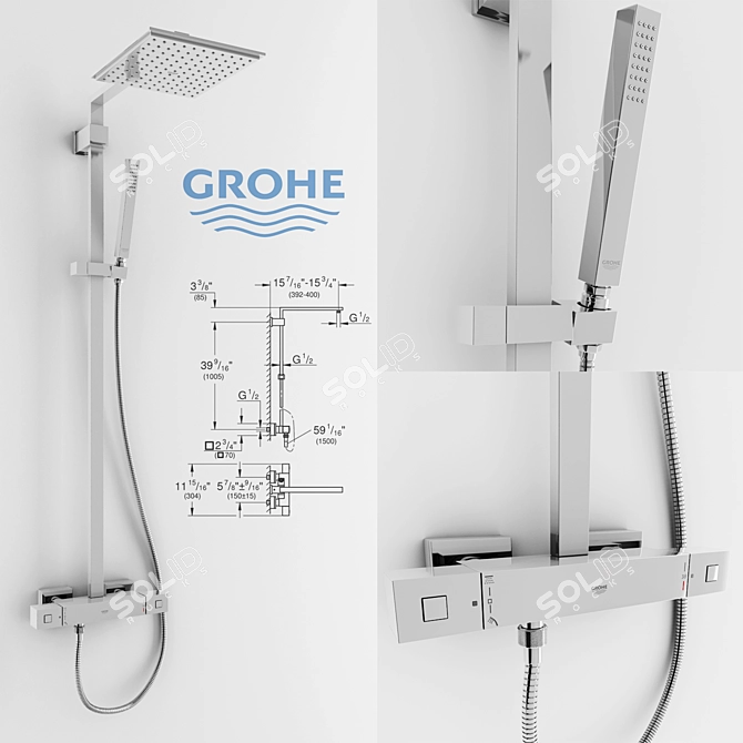 Stylish Grohe Cube Shower System 3D model image 1