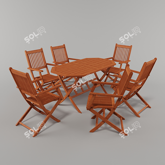 Foldable Acacia Wood Garden Set 3D model image 1