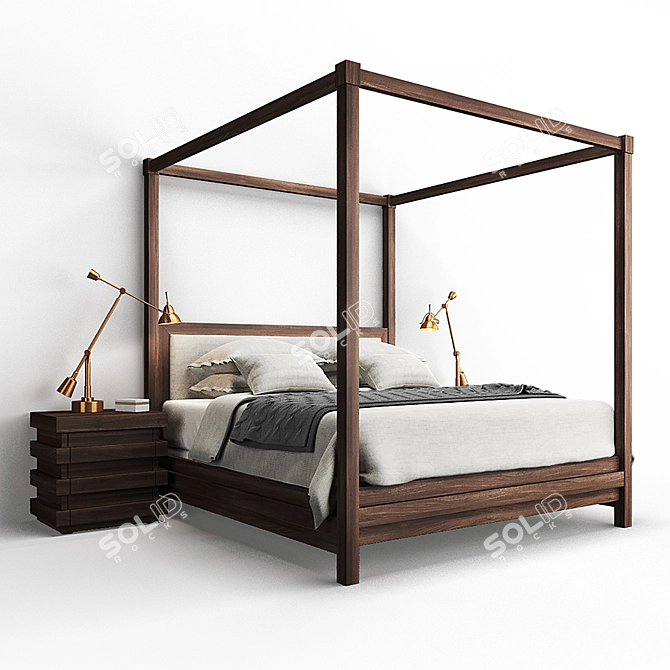 Restoration Hardware Stacked Canopy Bed & Nightstand 3D model image 1