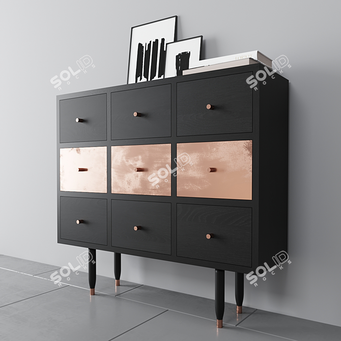 Elegant Ash Sideboard with Oak and Copper Legs 3D model image 2