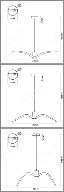 VOLO Suspension Light: Chrome/ White or Chrome/ Black 3D model image 2