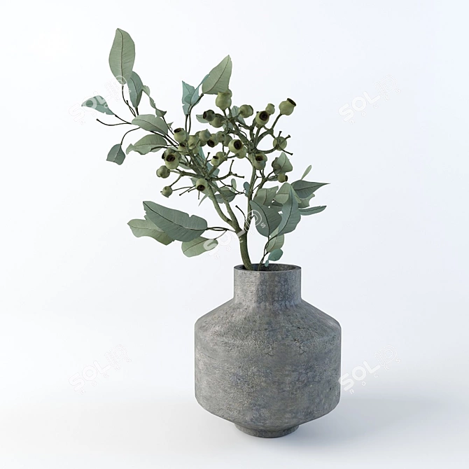 Elegant Eucalyptus Branch in Vase 3D model image 1