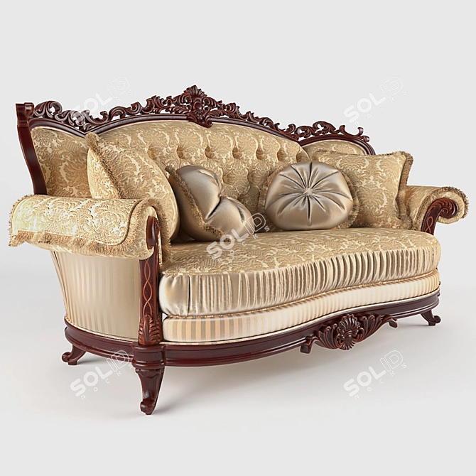 Elegant Double Sofa with Decorative Carving 3D model image 1