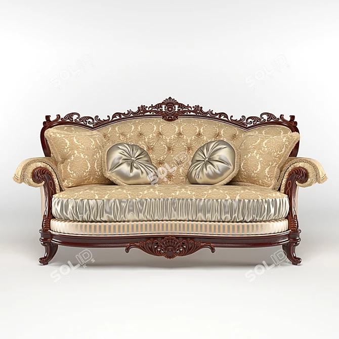 Elegant Double Sofa with Decorative Carving 3D model image 2