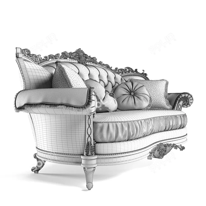 Elegant Double Sofa with Decorative Carving 3D model image 3