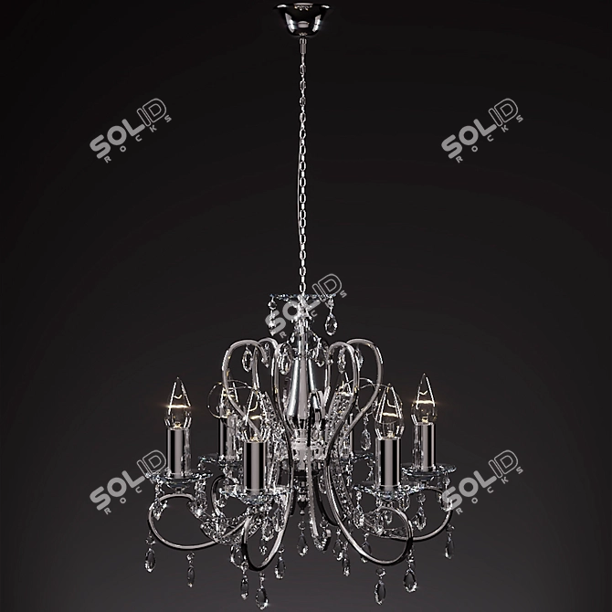 Baroque Chrome Pendant Light - 6 Bulbs 3D model image 1