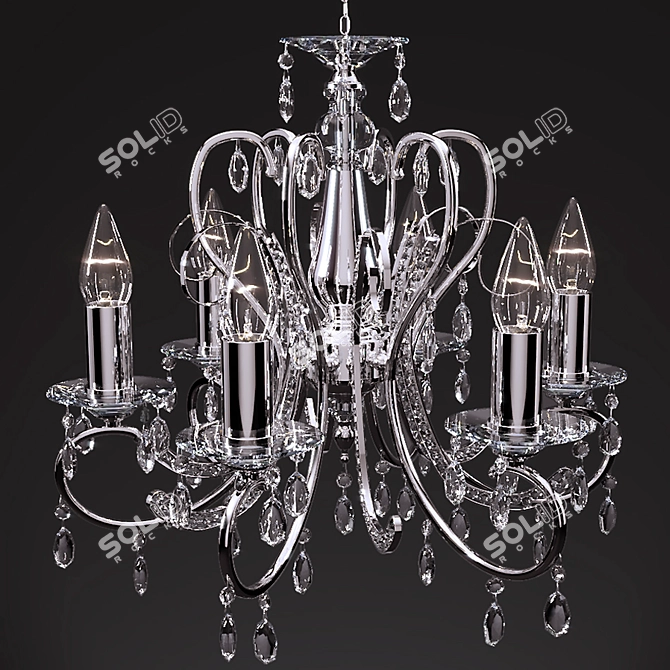 Baroque Chrome Pendant Light - 6 Bulbs 3D model image 2