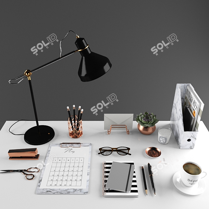 Modern Desk Essentials Set 3D model image 1