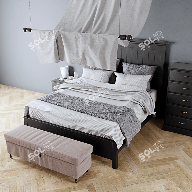 IKEA Bedroom Set: Undredal Bed, Nightstands, Numo Lamp, Stocksund Bench 3D model image 2