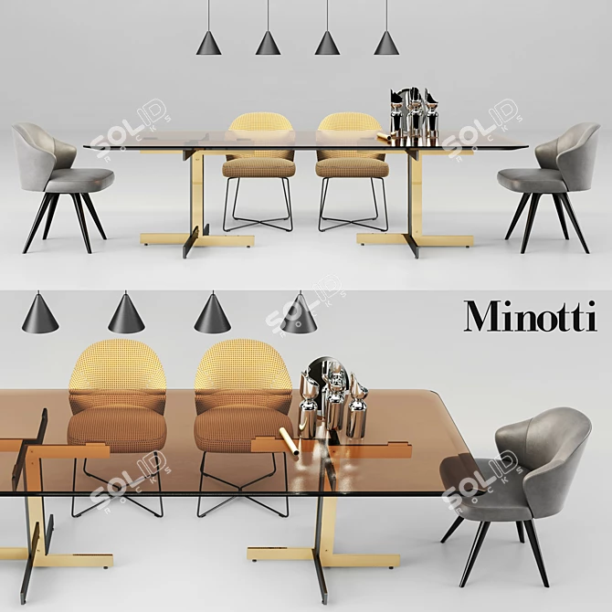 Elegant Minotti Catlin Dining Set 3D model image 1