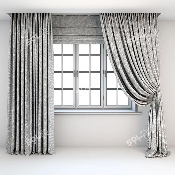 Two-Tone Roman Curtains with Pick-Up Brush 3D model image 2