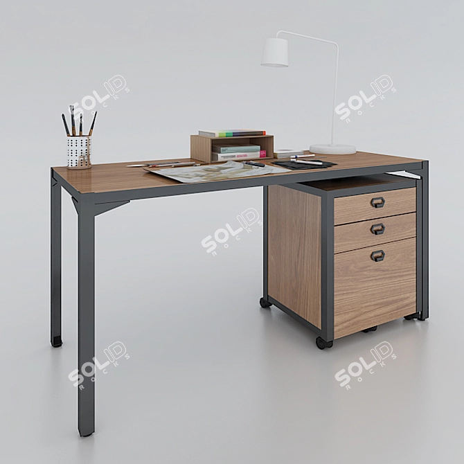 Elegant Chester Desk and Wagon 3D model image 1