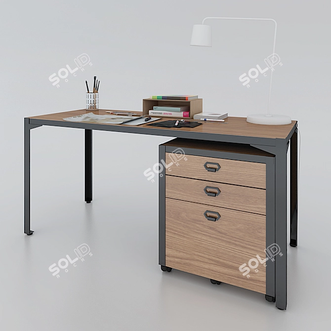 Elegant Chester Desk and Wagon 3D model image 2