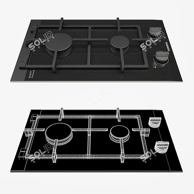 Siemens iQ700 Gas Hob: Compact Ceramic Control 3D model image 2