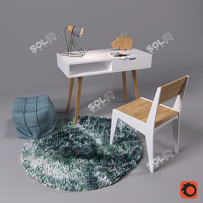 Stylish Work Desk Set 3D model image 1