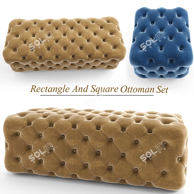 Modular Ottoman Set: Rectangle & Square 3D model image 1