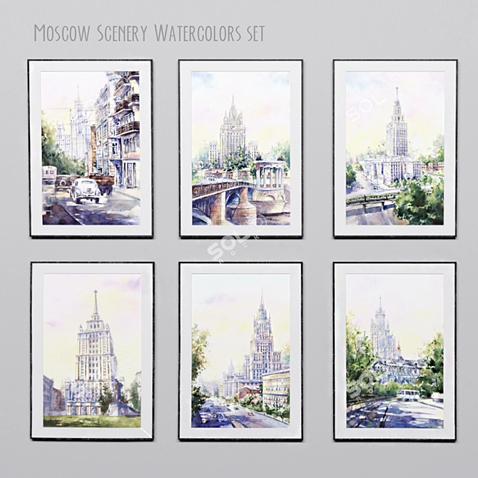 Moscow Landscapes Watercolor Set-21: Kreml, Christ the Savior, Architecture, Streets 3D model image 1