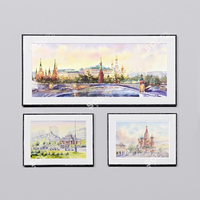 Moscow Landscapes Watercolor Set-21: Kreml, Christ the Savior, Architecture, Streets 3D model image 2