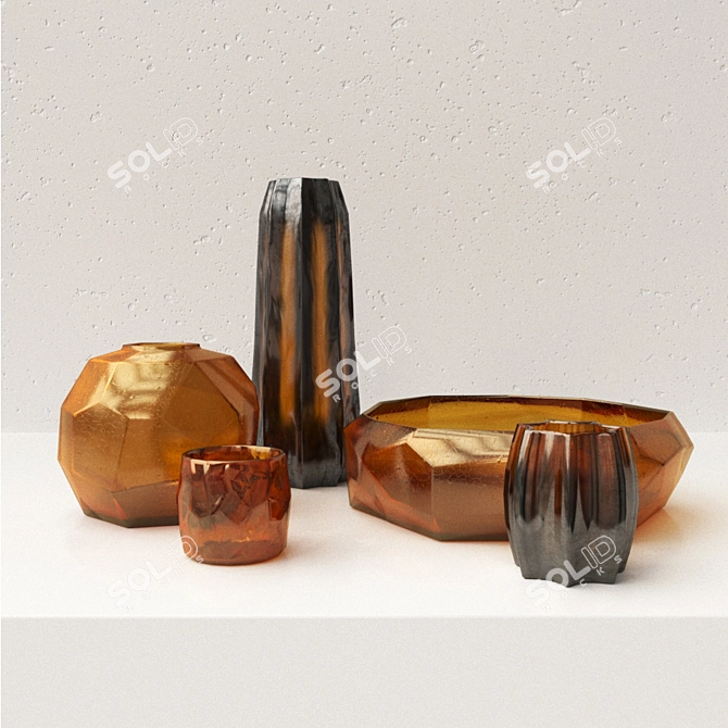 Handcrafted Guaxs Vases Set 3D model image 1