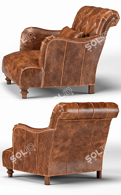 Rustic Acacia Industrial Accent Chair 3D model image 2