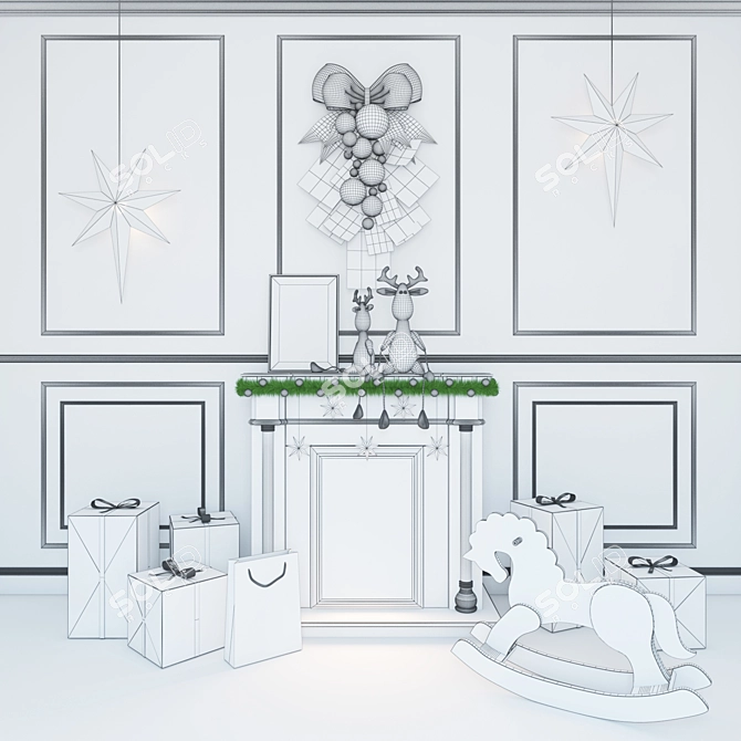 Festive Fireplace Gift Arrangement 3D model image 3