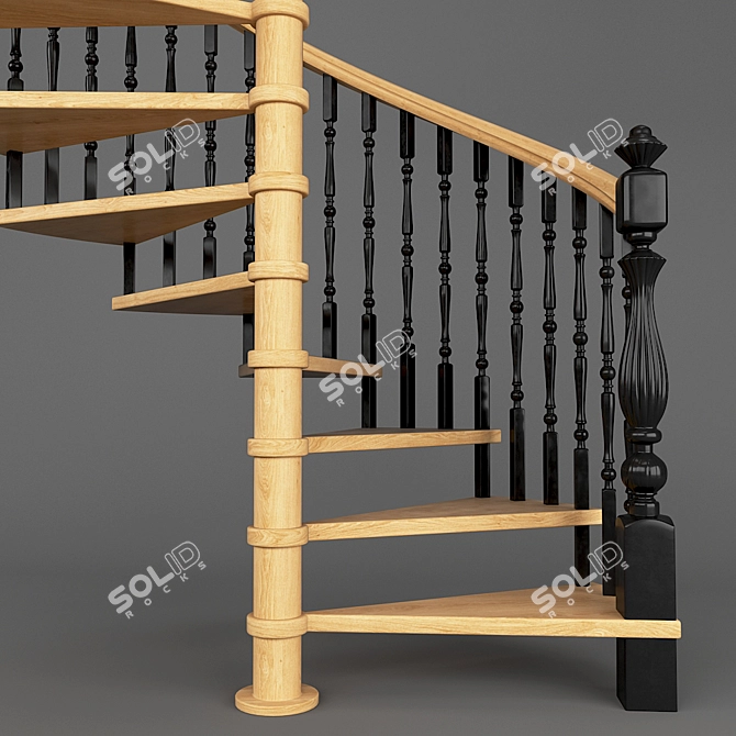 Wooden Spiral Staircase - Elegant Design Solution 3D model image 2