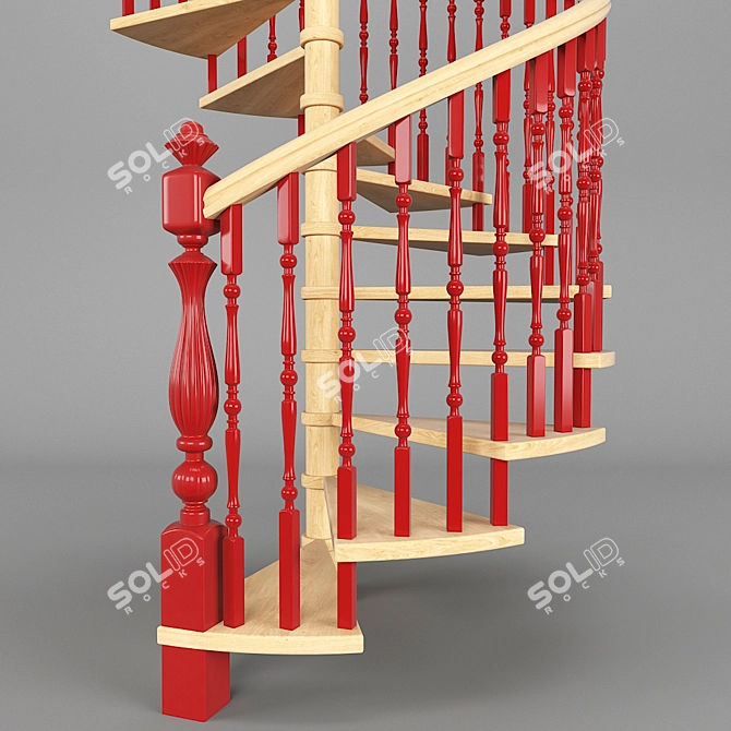 Wooden Spiral Staircase 3D Model 3D model image 2