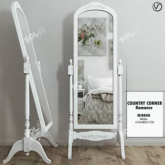 Romantic White Corner Mirror 3D model image 1