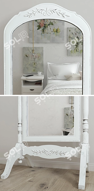 Romantic White Corner Mirror 3D model image 2