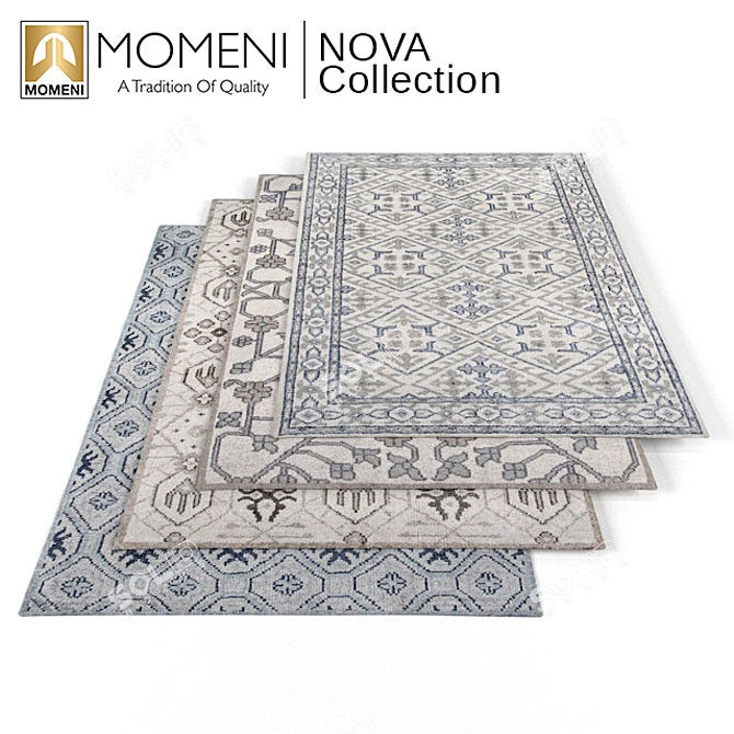 Elegant Ivory and Blue Rugs 3D model image 1