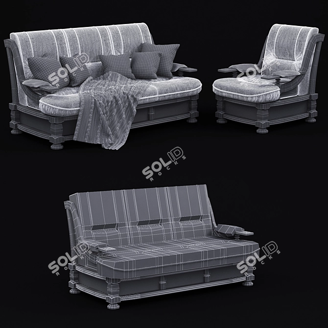 Luxury Upholstered "President" Milana Sofa Set 3D model image 2