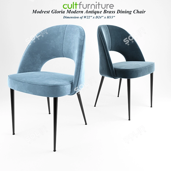 Velvet Blue Dining Chairs (Set of 2) 3D model image 1